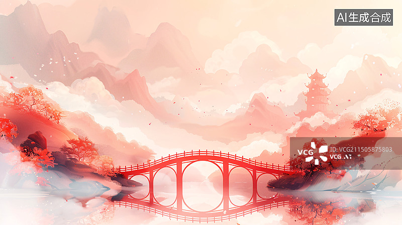 【AI数字艺术】七夕情人节传统节日鹊桥相会活动唯美插画图片素材