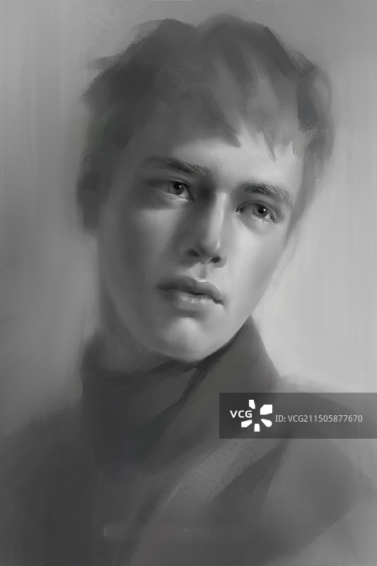 黑白速写男孩图片素材