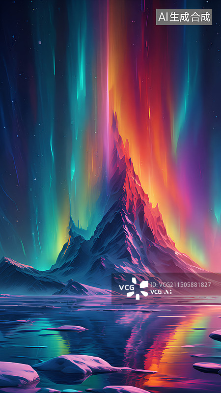 【AI数字艺术】极光下的雪山图片素材