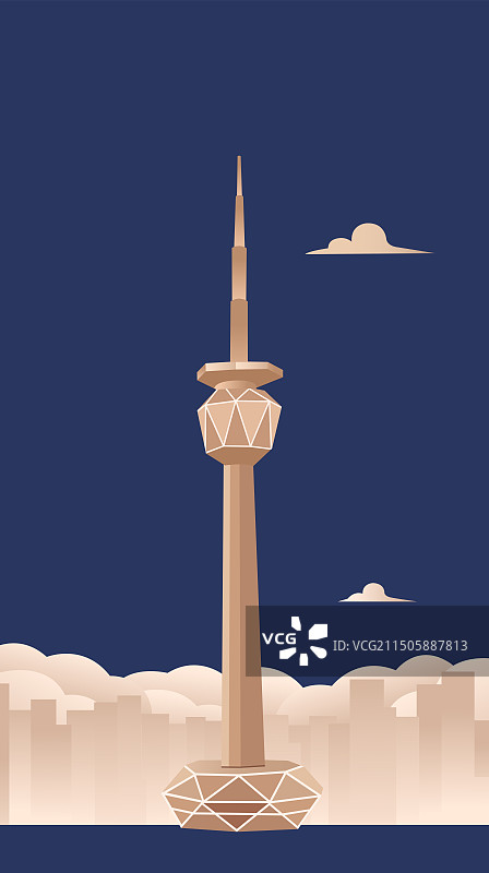 蓝金西安电视塔矢量插画，西安旅游经济科技贸易全球化一带一路丝绸之路图片素材