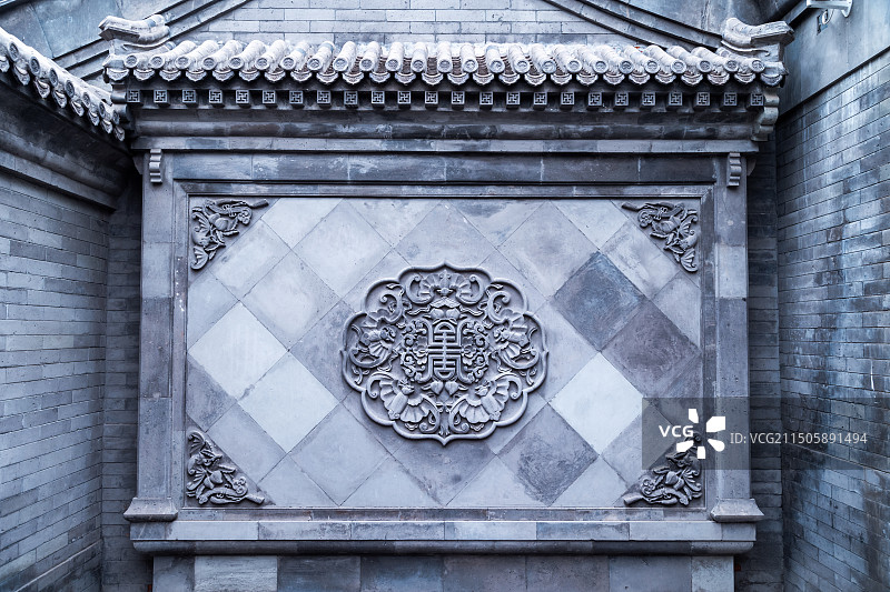 北京胡同四合院影壁砖雕图片素材