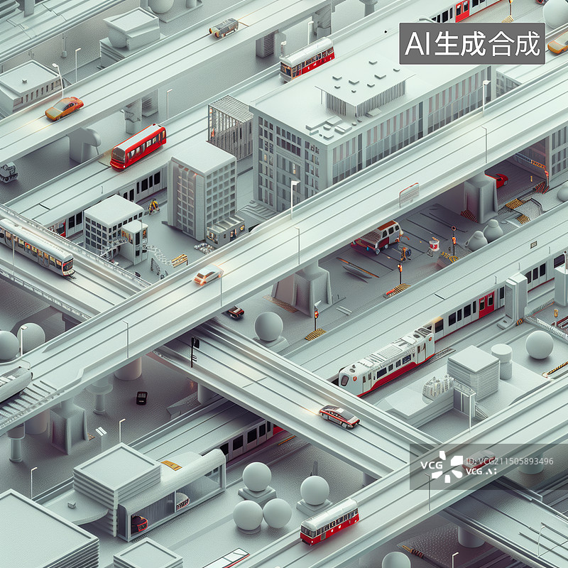 【AI数字艺术】城市建筑与交通枢纽微缩景观模型图片素材