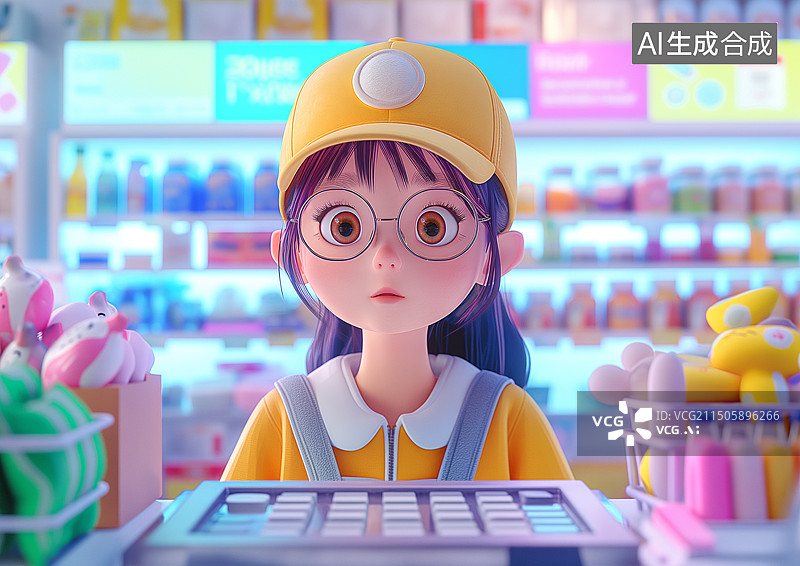 【AI数字艺术】3D超市商场女售货员图片素材