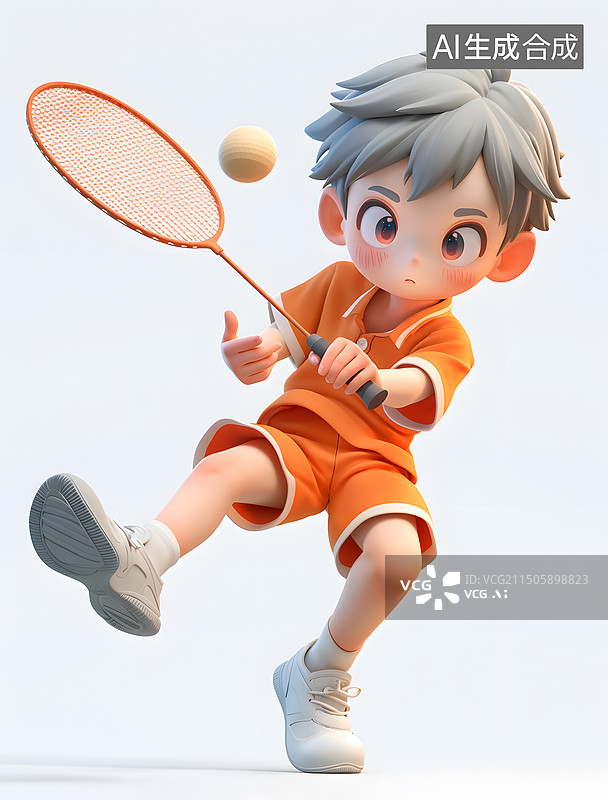 【AI数字艺术】3D卡通男孩打羽毛球图片素材