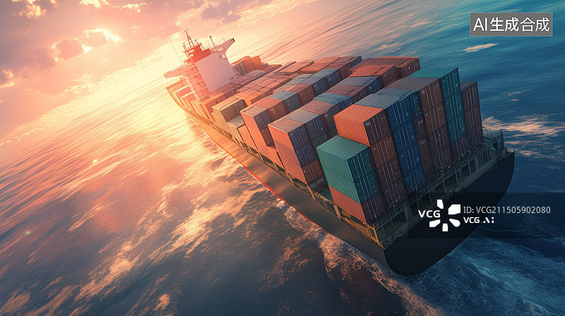 【AI数字艺术】载满集装箱的货船在海上航行图片素材