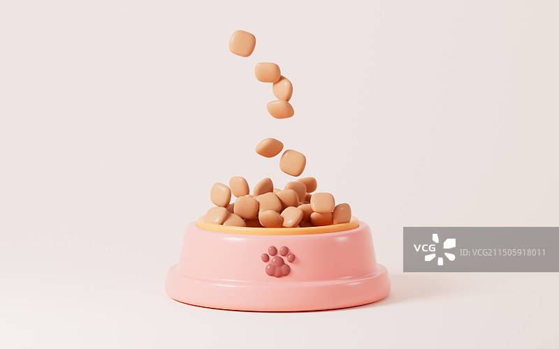 卡通宠物碗和宠物粮3D渲染图片素材