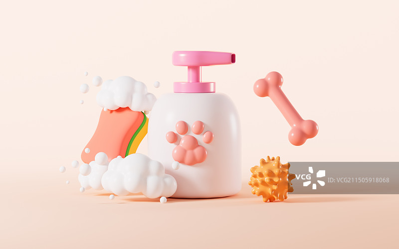 卡通宠物洗护和美容主题3D渲染图片素材