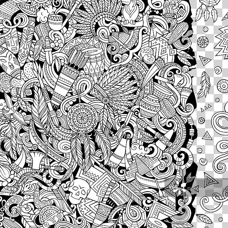 手绘美洲原住民涂鸦边框图片素材