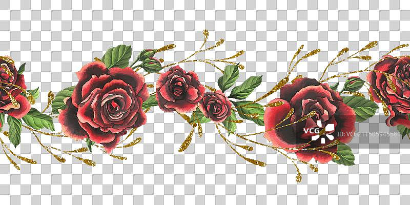 红黑色玫瑰花与绿叶花苞图片素材