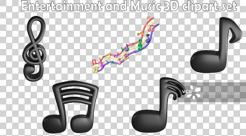 音符剪贴画元素3D渲染音乐图片素材