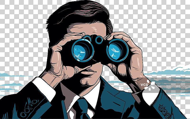 用复古望远镜观察的商人图片素材