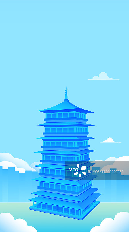 长安塔矢量插画，西安旅游经济科技贸易全球化一带一路丝绸之路图片素材