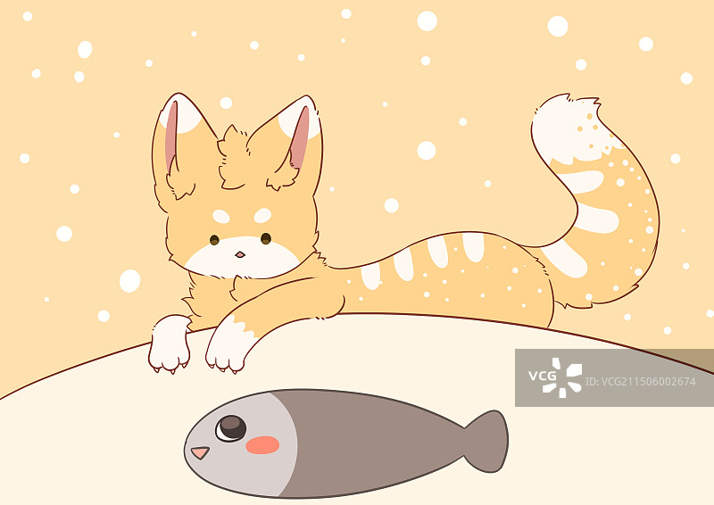 一只可爱的小猫看着呆呆的鱼图片素材