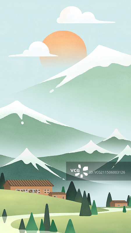 新疆美景阿尔泰地区雪景草原风光原创插画图片素材