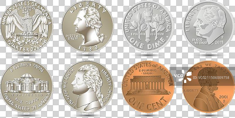 美国货币正反面组合图片素材