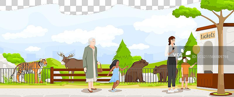 卡通动物园野生动物绿色自然可爱元素图片素材