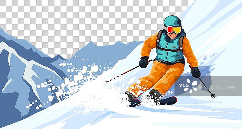 橙色运动服专业滑雪运动员图片素材