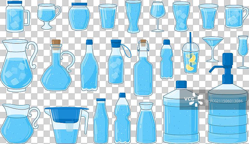 卡通塑料和玻璃水容器图片素材
