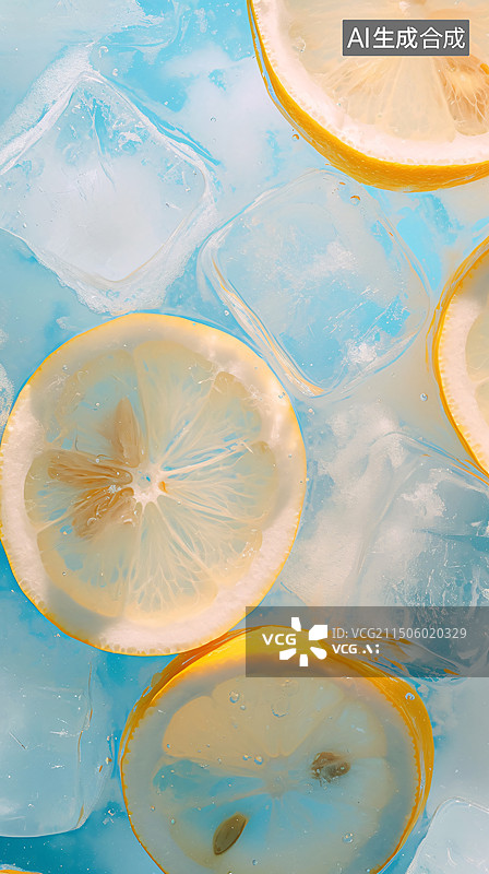 【AI数字艺术】夏日冰爽柠檬冷饮插画海报背景图片素材
