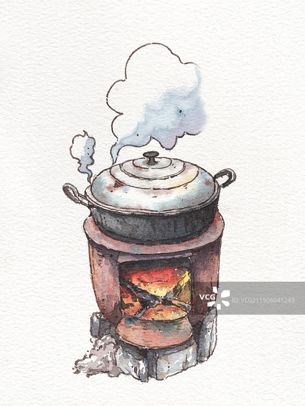 水彩手绘插画人间烟火炉子火炉图片素材