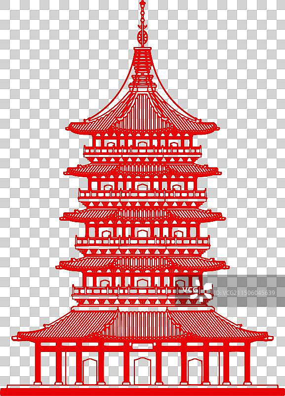 剪纸风格浙江杭州雷峰塔图片素材