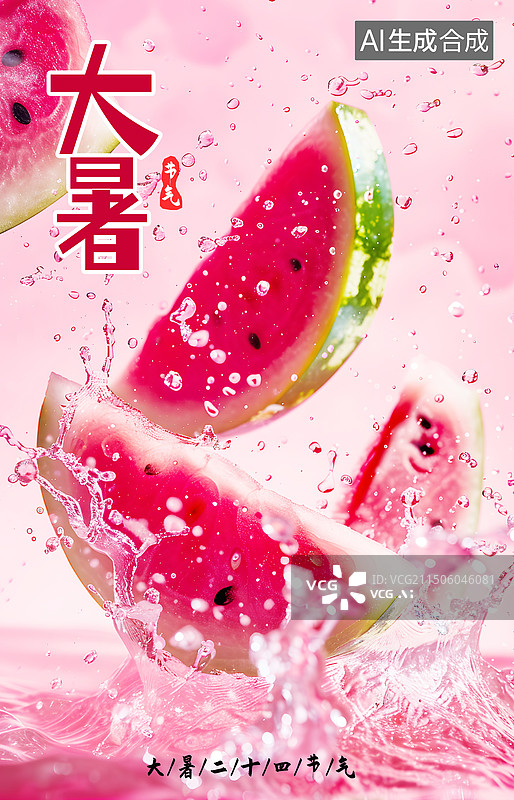 【AI数字艺术】AIGC：大暑节气海报 夏天飞溅的西瓜图片素材
