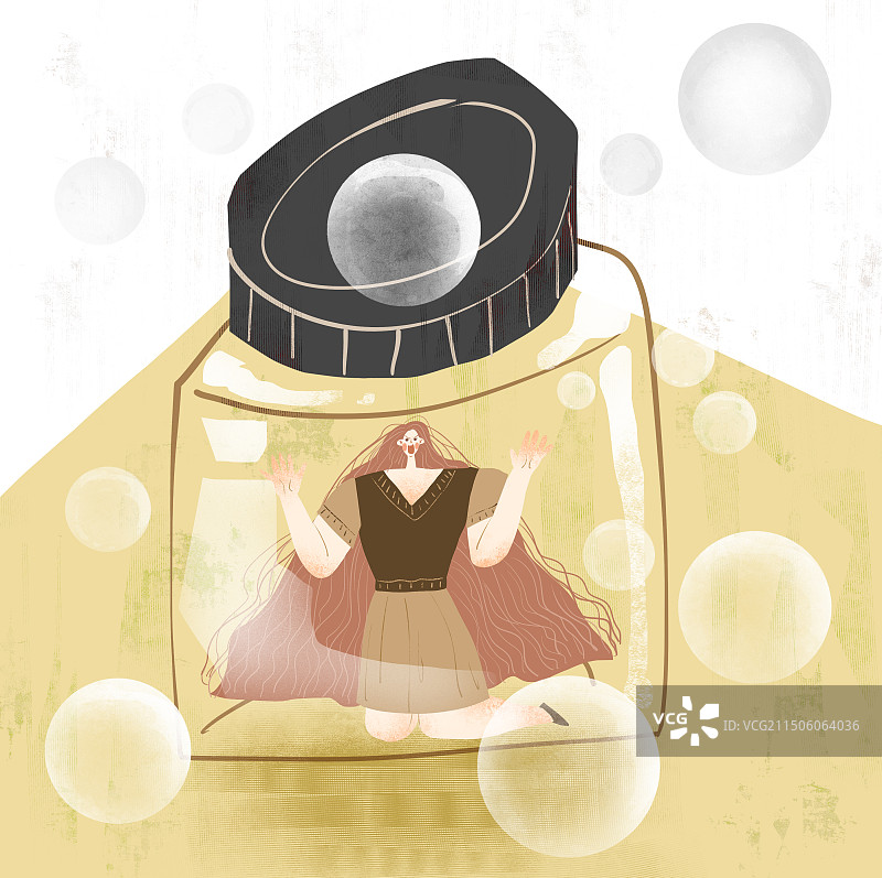 瓶中人插画图片素材