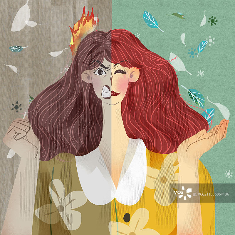 微笑和发火的女性插画图片素材