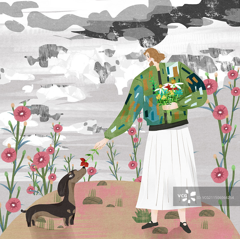 和谐遛狗插画图片素材