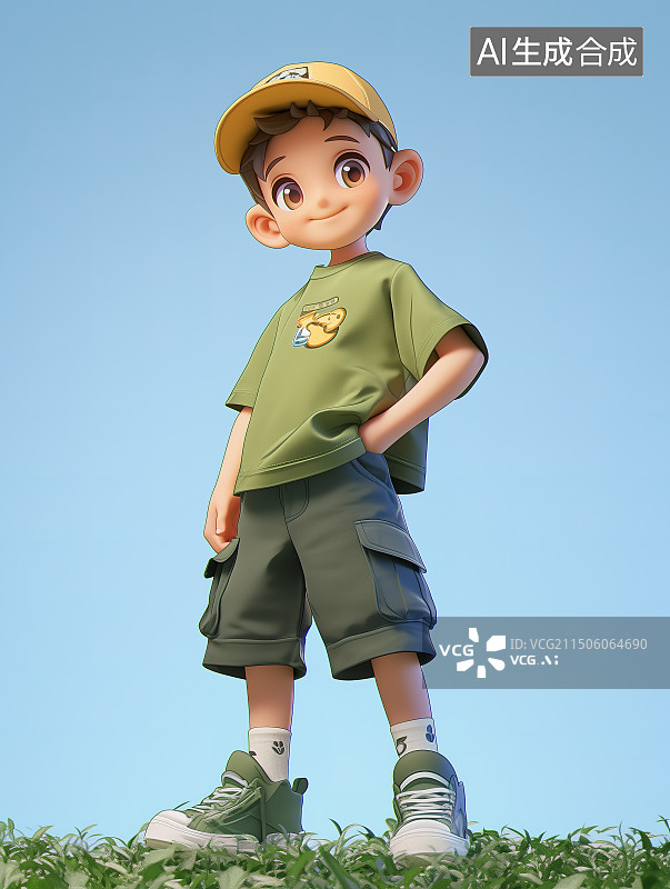 【AI数字艺术】站在蓝色背景下的潮流男青年图片素材