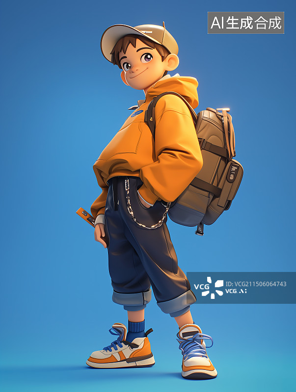 【AI数字艺术】站在蓝色背景下的潮流男青年图片素材