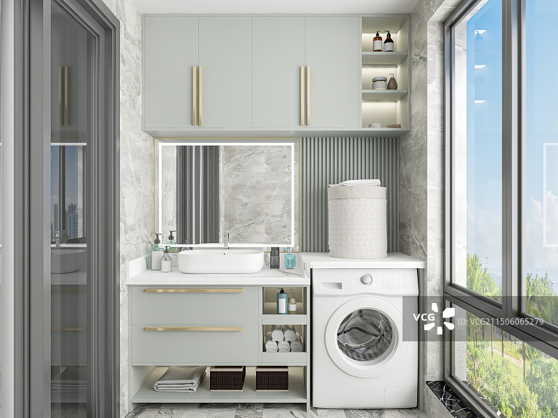 现代风格生活阳台嵌入式洗衣机图片素材