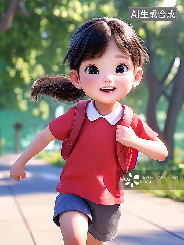 【AI数字艺术】3D户外奔跑的小学生图片素材