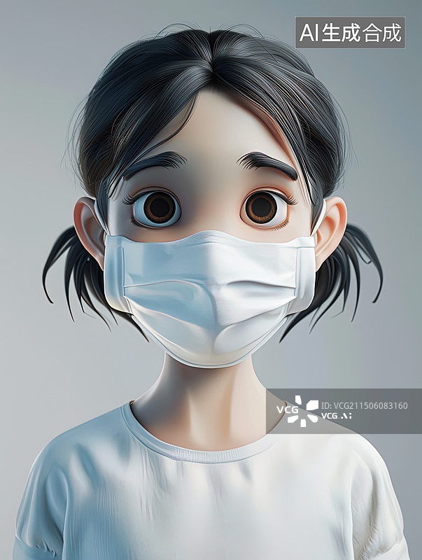 【AI数字艺术】生病的戴口罩的小女孩图片素材