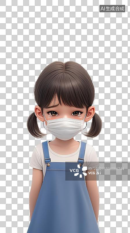 【AI数字艺术】戴着口罩生病的小女孩图片素材