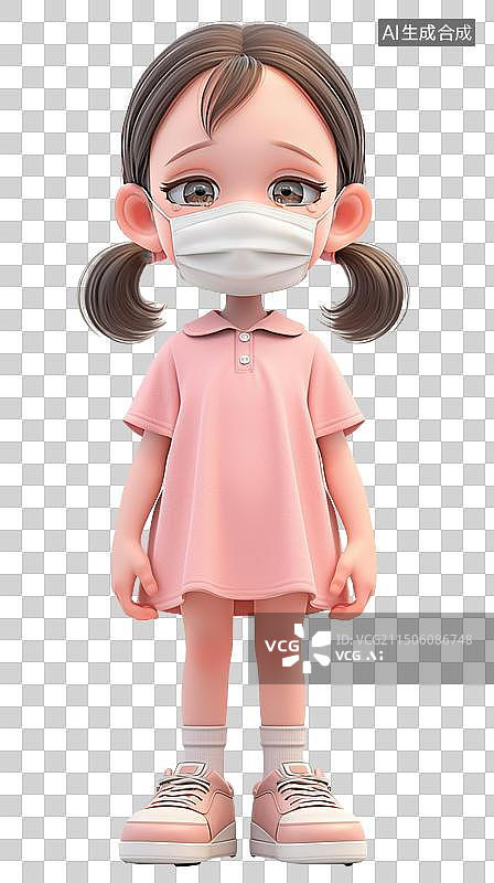 【AI数字艺术】戴着口罩生病的小女孩图片素材