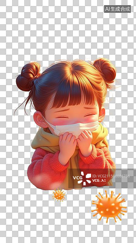 【AI数字艺术】戴着口罩生病的小女孩图片素材
