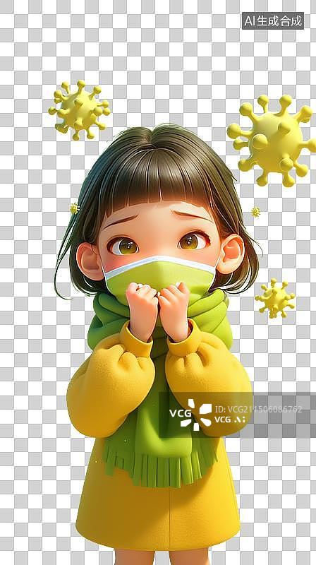 【AI数字艺术】戴着口罩生病的小女孩图片素材