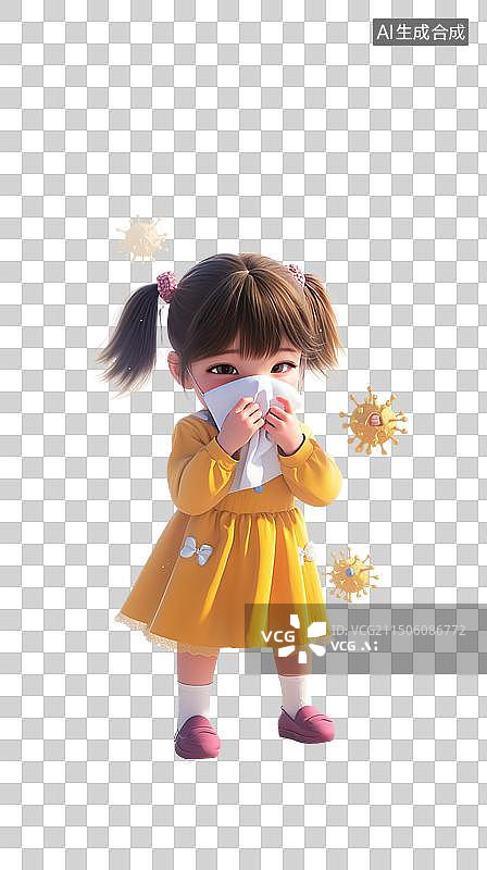【AI数字艺术】戴着口罩生病的小女孩图片素材