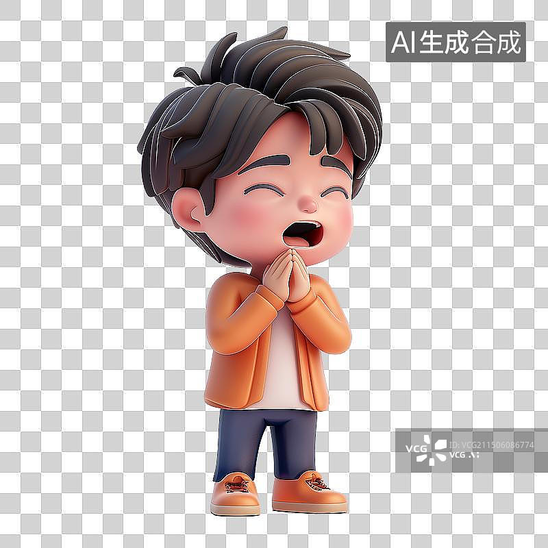 【AI数字艺术】卡通风格男孩发烧生病难受咳嗽元素图片素材