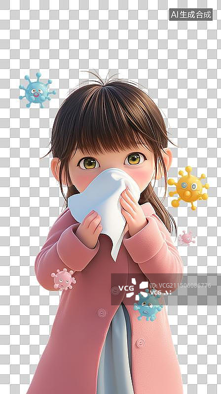 【AI数字艺术】戴着口罩生病的小女孩图片素材