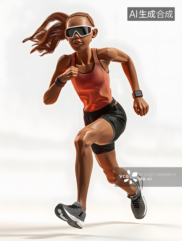 【AI数字艺术】3D黑人女性跑步白色背景图片素材