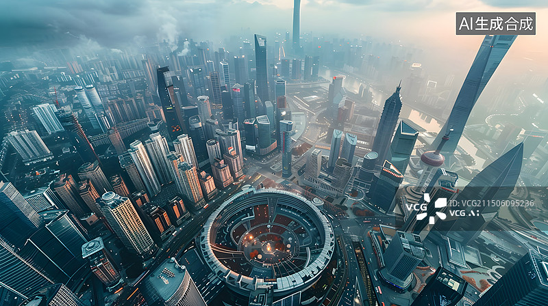 【AI数字艺术】白天航拍视角赛博风格未来城市图片素材
