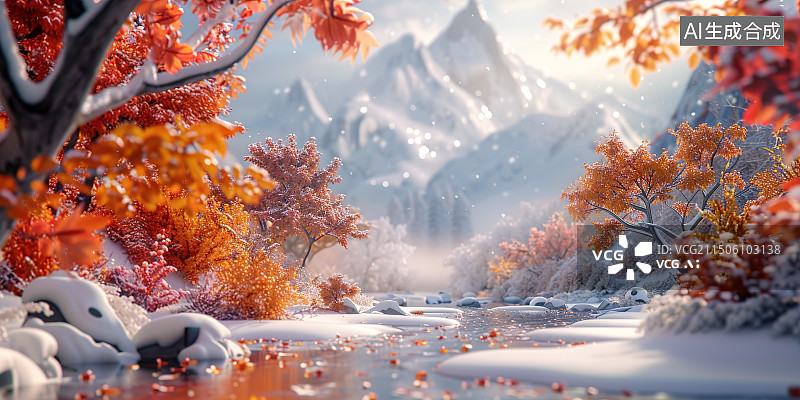 【AI数字艺术】冬天大雪的森林图片素材