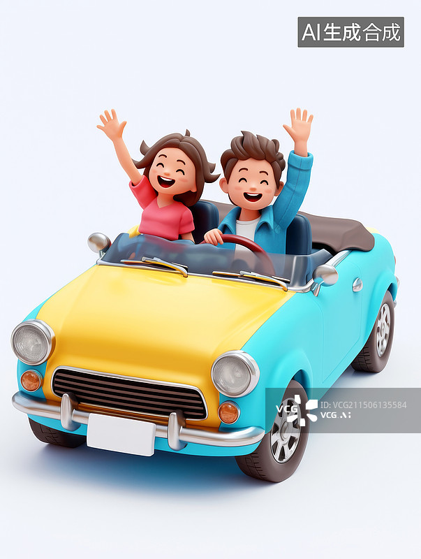 【AI数字艺术】年轻男女自驾游旅行3D三维图片素材