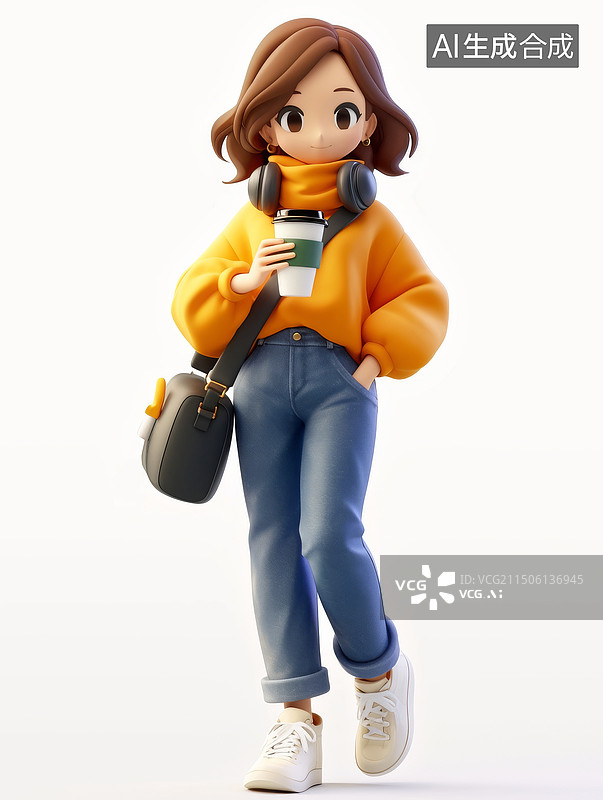 【AI数字艺术】拿着咖啡饮料的年轻女性图片素材