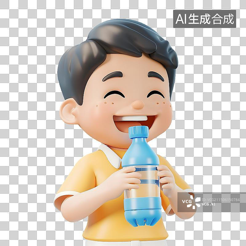 【AI数字艺术】微笑喝水的男孩图片素材
