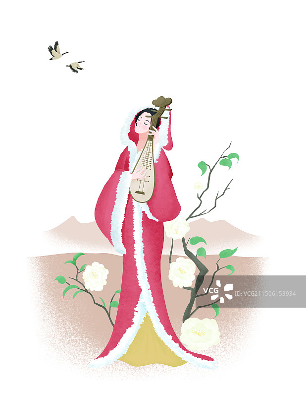 古代美女王昭君琵琶山茶花图片素材