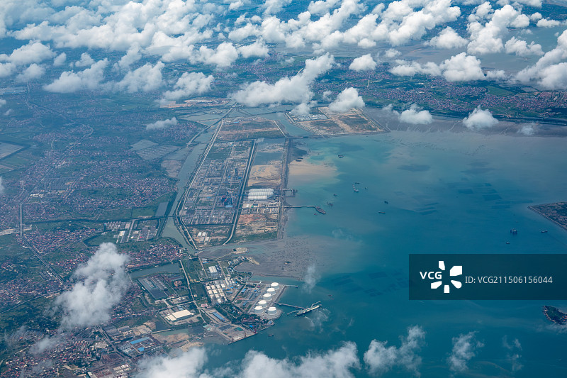 航拍福建省莆田市秀屿区，秀屿港，湄洲湾图片素材