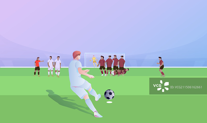 任意球罚球的足球运动员组成人墙插画图片素材